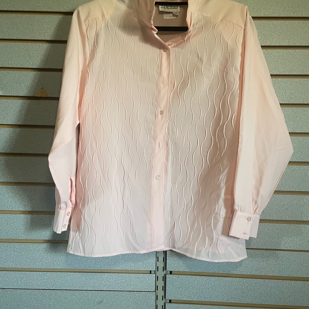 Vintage Lady Manhattan Textured Blouse Stand‎ Collar Long Sleeve Pink Size 18